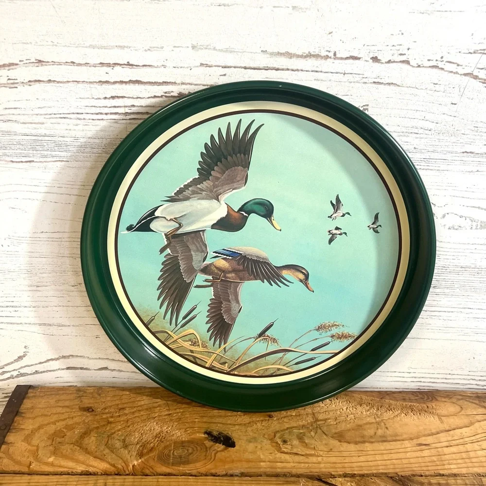 Vintage Avon tray mallards in flight duck metal tray